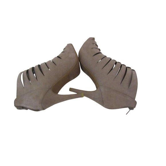Fergalicious Tinder Taupe High Heel Ankle Booties With Strappy Design & Back Zip - Picture 4 of 5